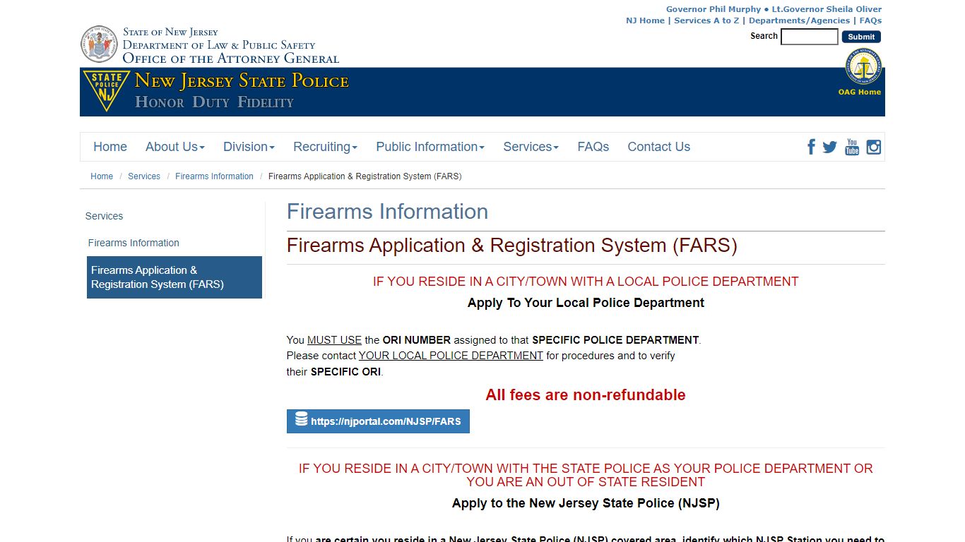 Firearms Application & Registration System (FARS) | New Jersey State Police